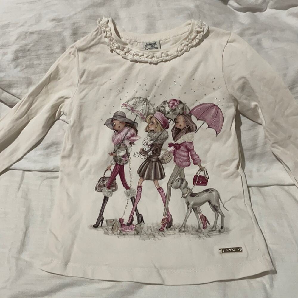 Mayoral 3 girls in the rain long sleeve Cotten spandex t with bling worn once